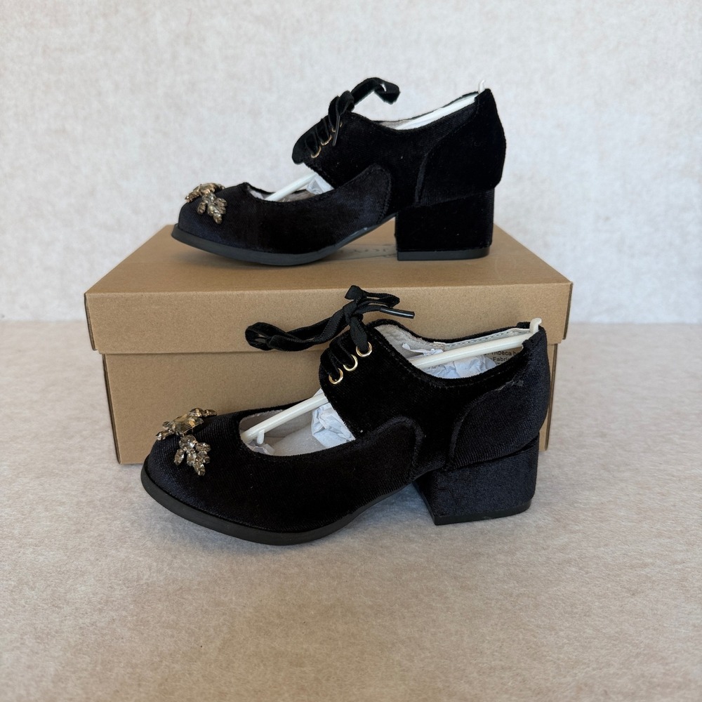 Joyfolie Tribeca Black Velvet Crystal Embellished Block Heels Kids Size 11 NEW